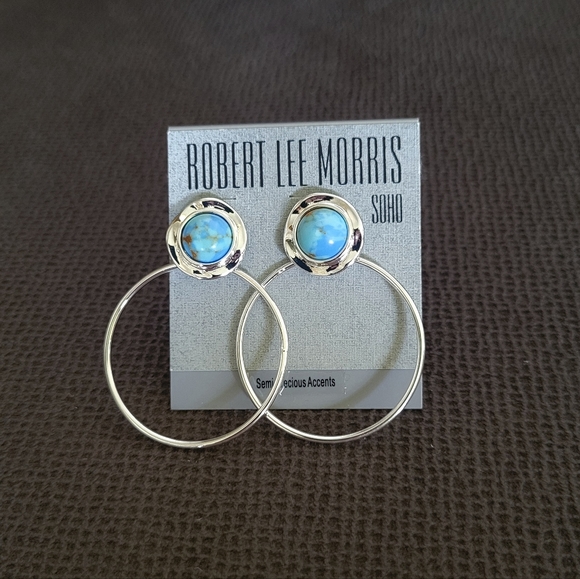 Robert Lee Morris Turquoise🩵 Cabochon Gypsy Hoop Earrings - Picture 12 of 16